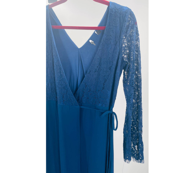 LULU'S SZ L Utterly In Love Navy Blue Lace Long Sleeve Maxi Wrap Dress NEW B74 - Picture 8 of 10
